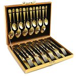 Gold Silverware Set, OGORI 24-Piece Stainless Steel Gold Flatware Set Service for 6, Mirror Polished Cutlery Utensils Set Include Knife/Fork/Spoon, Dishwasher Safe