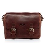 SID & VAIN Messenger Bag Yale Medium Shoulder Bag Real Leather inch Laptop Cross-Body Bag Leather Bag Women Men Unisex Brown