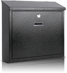 xydled Mail Boxes with Key Lock,Locking Mailbox Wall Mounted,Security Mailbox with Lock and Key,Large Capacity,Steel Cover Metal Postbox for House,14.2X 4X 12.6 Inch, Black