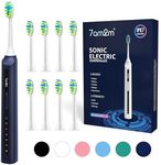 7AM2M Sonic Electric Toothbrush, High Power Rechargeable Toothbrushes, with 8 Brush Heads for Adults and Kids, 15 Adjustable Modes, Built-in 2-Minute Smart Timer, 4 Hours Fast Charge(Navy Blue)