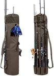 Allnice Durable Canvas Fishing Rod & Reel Organizer Bag Travel Carry Case Bag- Holds 5 Poles & Tackle (Khaki)