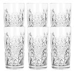 Libbey - Hobstar - Long Drink Glass, Cocktail Glass, Water Glass, Juice Glass - 470ml - Set of 6 - Known in The Coolest Hotels and Bars