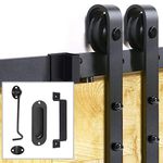 HIDALIFE 6.6FT Sliding Barn Door Hardware Kit, Black Steel Slide Sliding Track Rail, Heavy Duty Track Roller Set with Handles/Latch Antique Indoor Decoration for Kitchen, Bedroom, Barns, Garages