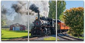 wall26 Canvas Print Wall Art Set Vintage Retro Steam Engine Train at Depot Nature Wilderness Photography Realism Rustic Scenic Colorful Landscape for Living Room, Bedroom, Office - 24"x36"x3