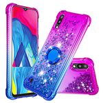 Samsung Galaxy A10 Phone Case with Ring Holder for Girls Glitter Gel Girly Cover Clear Sparkly Fun Liquid Crystal Soft Silicone Shockproof Protective Case for Samsung Galaxy A10 Purple & Blue