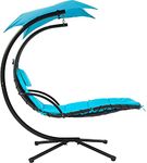 FDW Patio Chair Hanging Lounge Chair Hanging Chaise Lounger Chair Floating Chaise Canopy Swing Lounge Chair w/Built-in Pillow and Removable Canopy Hammock Arc Stand Air Porch Stand (Blue)