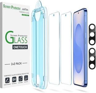 amFilm Auto-alignment OneTouch for Samsung Galaxy S25 6.2'' Screen Protector + Camera Lens Protector, Tempered Glass, 30 seconds Installation, Bubble Free, Case Friendly, Anti-Scratch [2+2 Pack]