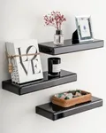 SHYFOY Floating Shelves for Wall, Glass Finish Wall Shelves Set of 3, Black Wall Mounted Shelves for Bedroom Living Room Bathroom Kitchen