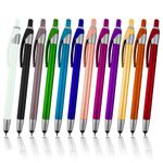 Stylus Pens -Capacitive Styli Pen with Ballpoint Blue Ink Writing- Sensitive Rubber tip for Your Phone- Samsung Galaxy & Most Touch Screen Devices-Assorted Colors-Pen and Stylus Combo 12 Pack