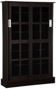 Atlantic Windowpane Wood Look Cabinet with Sliding Glass Doors, Espresso