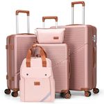 5-Piece Luggage Set 22x14x9 Airline Approved, ABS Hard Case Suitcases with Spinner Wheels, TSA Lock, Durable Waterproof Travel Luggage(Pink, 5-Piece Set(20"/24"/28"))