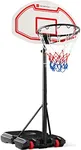 Best Choice Products Kids Height-Adjustable Basketball Hoop, Portable Backboard Set w/ 2 Wheels, Fillable Base, 70.5in to 82.3in Tall - Red/White