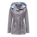 MODFUL Women Long Sleeve Rainproof Jacket Waterproof Windbreaker Hooded Lightweight Windproof Outdoor Coat(Grey,M)