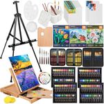 Nicpro 158PCS Deluxe Large Painting Kit with Metal and Solid Beech Wood Easel, Acrylic, Oil & Watercolour Paint Set, Paint Brushes, Canvases, Palette, Paper Pad, Professional Art Set for Adults Artist