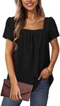 Aokosor Women Tops Shirts for Women UK,Casual ladies tops Square Neck Top Loose Puff Ladies T Shirts Women Blouse Summer Tops Black XL