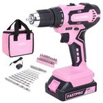 FASTPRO Pink Drill Set—20V Max Lithium-ion Cordless Drill Driver Set, 3/8 in. Drill Driver kit with One 1.5 Ah Batteries, Charger and Tool Bag