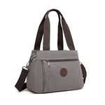 Kono Canvas Handbag Women Hobo Shoulder Bag Vintage Top Handle Crossbody Bag Casual Multifunction Tote Bag for Working Shopping (Grey)