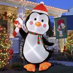 TwoBees 5FT Christmas Inflatables Outdoor Decorations Penguin Holding Candy Cane Blow Up Cute Christmas Decor Built-in LED Lights for Xmas Yard Outside Indoor Party Lawn Garden Porch Holiday