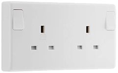 BG Electrical Double Switched Converter Power Plug Wall Socket, Nexus 800 Series, White Moulded, Round Edge, 13A, 822CON