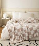 Ultra Soft Cozy Buffalo Checkerboard Grid Fluffy Microfiber Knitted Throw Blanket Lightweight Fleece Checkered Blanket for Sofa Couch Bed Travel Cream 30"X40"¡­