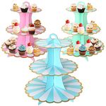 YAYODS 6 Pack 3 Tier Cupcake Stands, Cardboard Cake Stands for Afternoon Tea, Dessert Tower for Party,Birthday,Anniversary, Wedding (Red, Green,Blue)