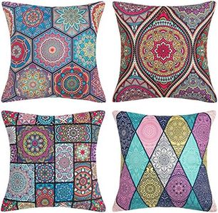 DakTou Funda de Cojín Lino 45x45cm Funda de Almohada Cuadrado Decorativas para Sofá Cama Fundas Cojines Bohemia Mandalas Abstracto Decoración para Hogar Vintage Modernas,Juego de 4