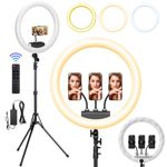 Ring Light with Stand, 19in LED Selfie Circle Light, Max 8ft/2.5m Tripod Stand, 3 Holders for iPhone, Remote Control, 6300K Color Temperature for Live Streaming, Barber, Makeup, YouTube, Tiktok