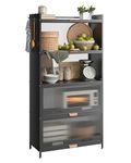 NETEL Kitchen Cupboard,5 Tier Kitchen Cabinets with Wheels and Flip Door,Bakers Rack, Pantry Cupboard,Kitchen Storage Rack,Kitchen Storage Unit,70×32×145cm(Black)