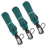 TradMall 3 Pack Travel Umbrella Windproof Portable 56 Inches Large Canopy Auto Open & Close, Dark Green