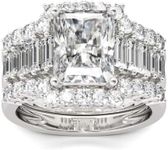 Jeulia 3 PC Wedding Ring Set 5.2ct Radiant Cut Moissanite Engagement Ring for Women 925 Sterling Silver Ring Cubic Zirconia Diamond Eternity Bands Anniversary Promise Ring Bridal Set (6)