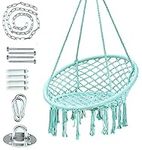 Hammock Chair, Cotton Rope Hanging Chair Bedroom, Chaise Suspendue with Hanging Hardware Kit, Swing Chair for Bedroom, Indoor, Outdoor, Patio, Yard, Outdoor, Max Weight 265 Lbs (Blue)