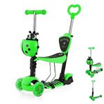 YOLEO 5-in-1 Kids Scooter with Removable Seat, LED Flashing Wheels Height Adjustable 3 Wheels Kick Scooter with Push Handle for Toddlers, Boys and Girls from 2 Years (Green)