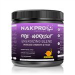 Nakpro Pre Workout Supplement Powder - JAR | 100mg Caffeine, 1.2g Creatine Monohydrate and 1.2g L-Citrulline | 50 per servings, Helps in Lean Muscle Building (Tangy Orange, 250g)