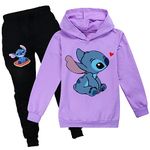 Kids Stit-chs Hoodies Casual Tracksuit Sets Cartoon Sweatshirt and pant Jogging Suits for Girls Boys Purple 7-8 Years