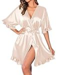 Ekouaer Womens Silk Ruffle Robe Short Satin Kimono Robe Half Sleeve Bathrobe Bridesmaid Wedding Party Dressing Gown