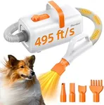 buenkee Dog Dryer for Professional Grooming - 459ft/s High Velocity Pet Blow Dryer with Adjustable Airflow Speed and Cycling Heating, Dog Cat Blower with 4 Nozzles and Up to 6.56ft Flexible Hose