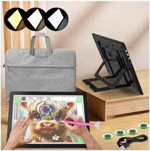 YINGWOND Rechargeable A4 Light Pad with Padded Case,Super Bright Tracing Light Box Built-in Stand,3 Light Colors & Adjustable Brightness Portable Light Board for Diamond Painting Weeding Vinyl Drawing