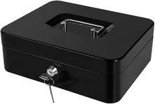 Wosta Cash Money Safe Box - Compact Solid Steel Lockable Security Storage Chest for Loose Money, Coins, Change & Valuables with 2 Keys - Removable Tray with 5 Coin Sections, 1 Bill Section - 8 Inch