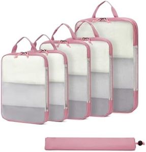 ECOHUB 6pcs Compression Packing Cubes Set for Backpack Suitcases, Expandable Travel Organiser with Shoes Bag, Ultra-resistant Packing Organiser for Carry On Luggage, Pink (Patent Pending)