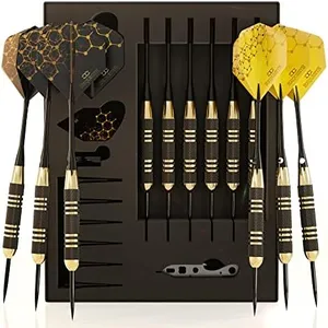 CC-Exquisite Premium Steel Tip Darts Set - Professional Darts, Brass Barrels, Metal Tip Darts, Extra Flights, (12) Aluminum Shafts 35/48, O-Rings, Dart Tool, Dart Sharpener, Darts Case