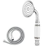 Maynosi Bathroom Classical Shower Head, Traditional Telephone Style Handheld Shower, Retro Ceramic Handle Hand Shower with Cyan Floral Pattern, Victorian Rain Sprayer Showers with 1.5M Hose (Chrome)