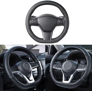SEG Direct Flat Bottom Steering Wheel Cover, D Shaped Car Wheel Cover 14 1/2-15 in. (37-39 cm), Black Microfiber Leather