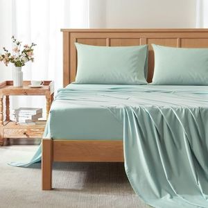 Comfort Spaces Coolmax Moisture Wicking Sheet Set Soft, Fade Resistant, All Elastic Deep Pocket Fits Up to 16" Mattress - Warm Weather Cooling Sheets for Night Sweats, Twin, Aqua, 3 Piece