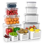 Fruit Storage Containers for Fridge with Removable Colander, 24PCS Fruit Containers for Fridge with 2 Function Divider Plate, Airtight Storage Container to Keep Berry Fruit Fresh, Dishwasher Safe