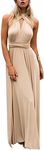 IBTOM CASTLE Women's Elegant V-Neck Bridesmaid Dress, Infinity Evening Dress, Knotted Multiway, Backless, Halterneck Cocktail Dress, Beige M (EU 36-38), Beige, M