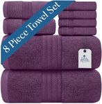 DAN RIVER 100% Luxurious Cotton Bath Towels Set - Premium Quality Pack of 8 - Ultimate Comfort and Absorbency for Bathroom, Luxury Bath Towels Set for Home & Spa (27" x 54"), Purple