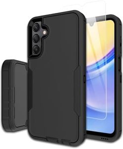 Dahkoiz for Samsung Galaxy A15-5G Phone Case, and Screen Protector, Dust-Proof Port Cover, Full Body Non-Slip Rubber Covered, Wear-Resistant & Drop-Proof, Support Magnetic Car Mount, Black/Black