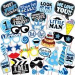 WOBBOX First Birthday Photo Booth Party Props Blue for Baby Boy, 1st Birthday Decorations for Boys, Kids Birthday Party Decoration Items