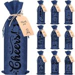 Linen Wine Gift Bag 10 Pieces Wine Wrapping Bags Cloth Wine Bags with Drawstring Tags Christmas Wine Bags for Wine Bottles Wine Bottle Cover for Christmas Wedding Birthday Party Supplies (RoyalBlue)