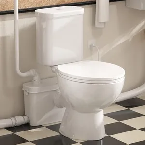 SUPERFLO Macerating Toilet System 500W Upflush Toilet for Basement with 4 Water Inlet for Basements & Garage, Macerator Toilets Pump System - Easy Install & 1.28GPF Dual Flush